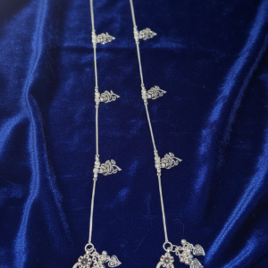 Vibrant Veils Silver Replica Oxidised Floral art Anklets (Pair)