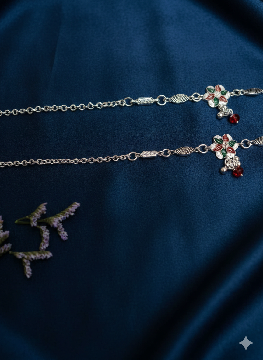 Vibrant Veils Handcrafted floral design Anklets(Pair)