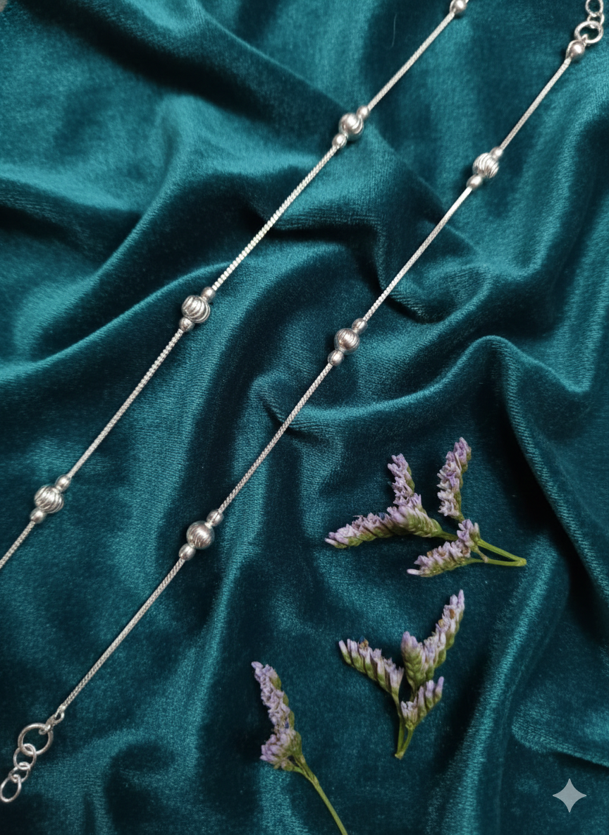 VIBRANT VEILS Classic Silver Replica Bells Anklet (Pair)