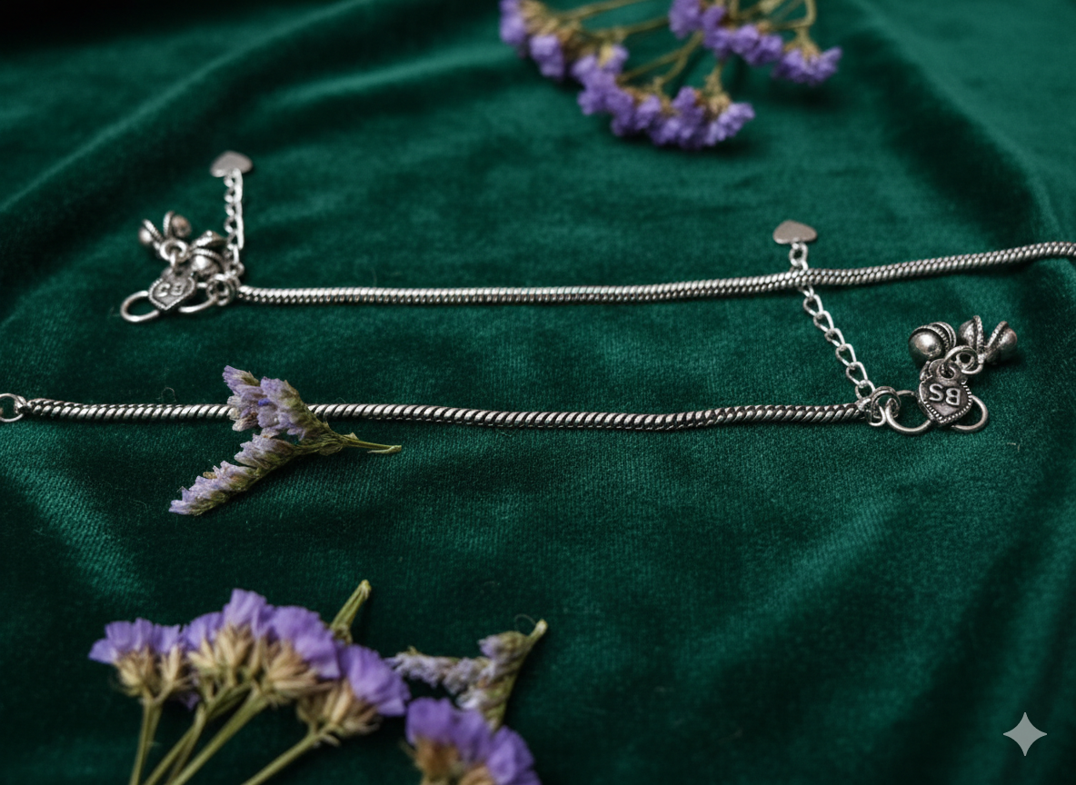 Vibrant Veils Bowknot Sleek Serpent Sterling Bow Anklet (Pair)