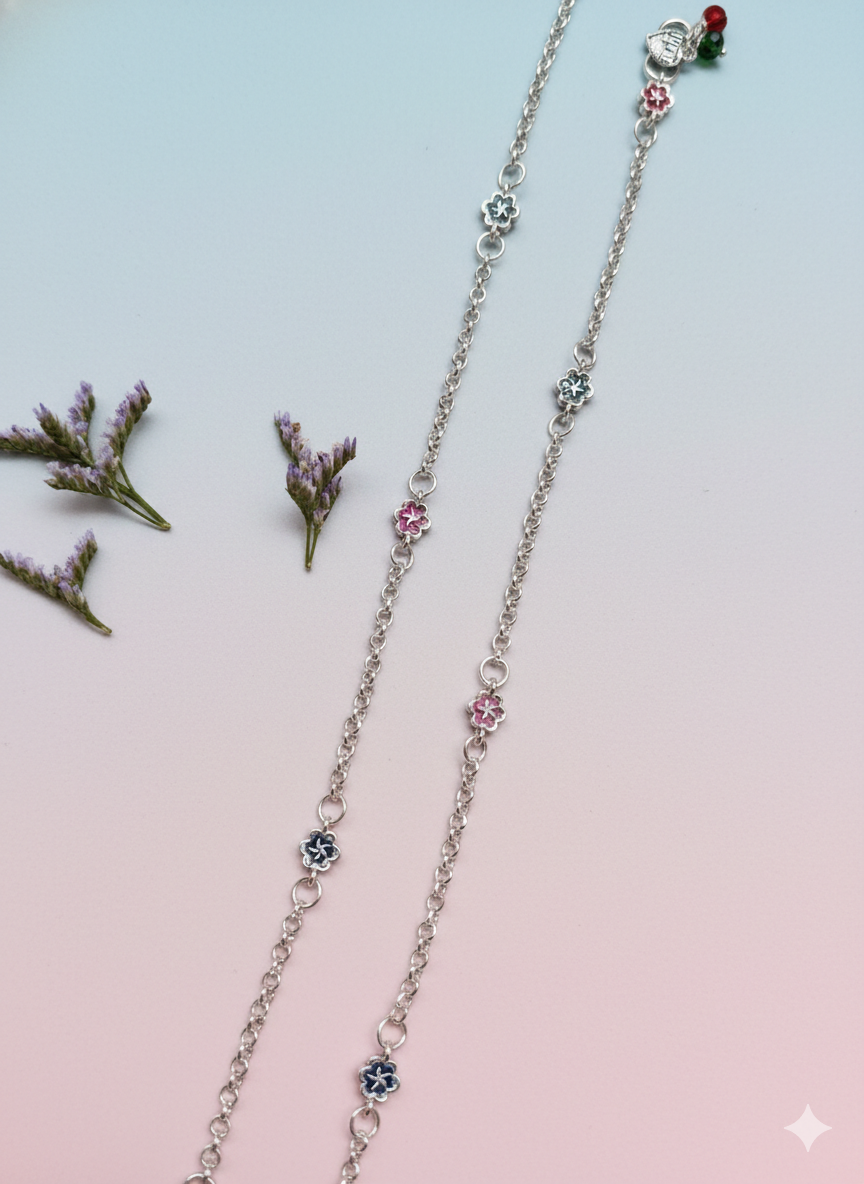 Vibrant Veils Floral Charm Anklet (Pair)