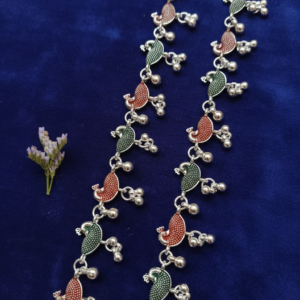 Vibrant Veils Nature's Muse Peacock Charm Anklet (Pair)