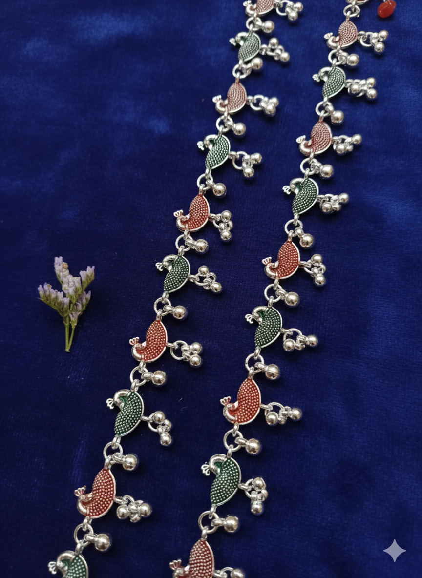 Vibrant Veils Nature's Muse Peacock Charm Anklet (Pair)