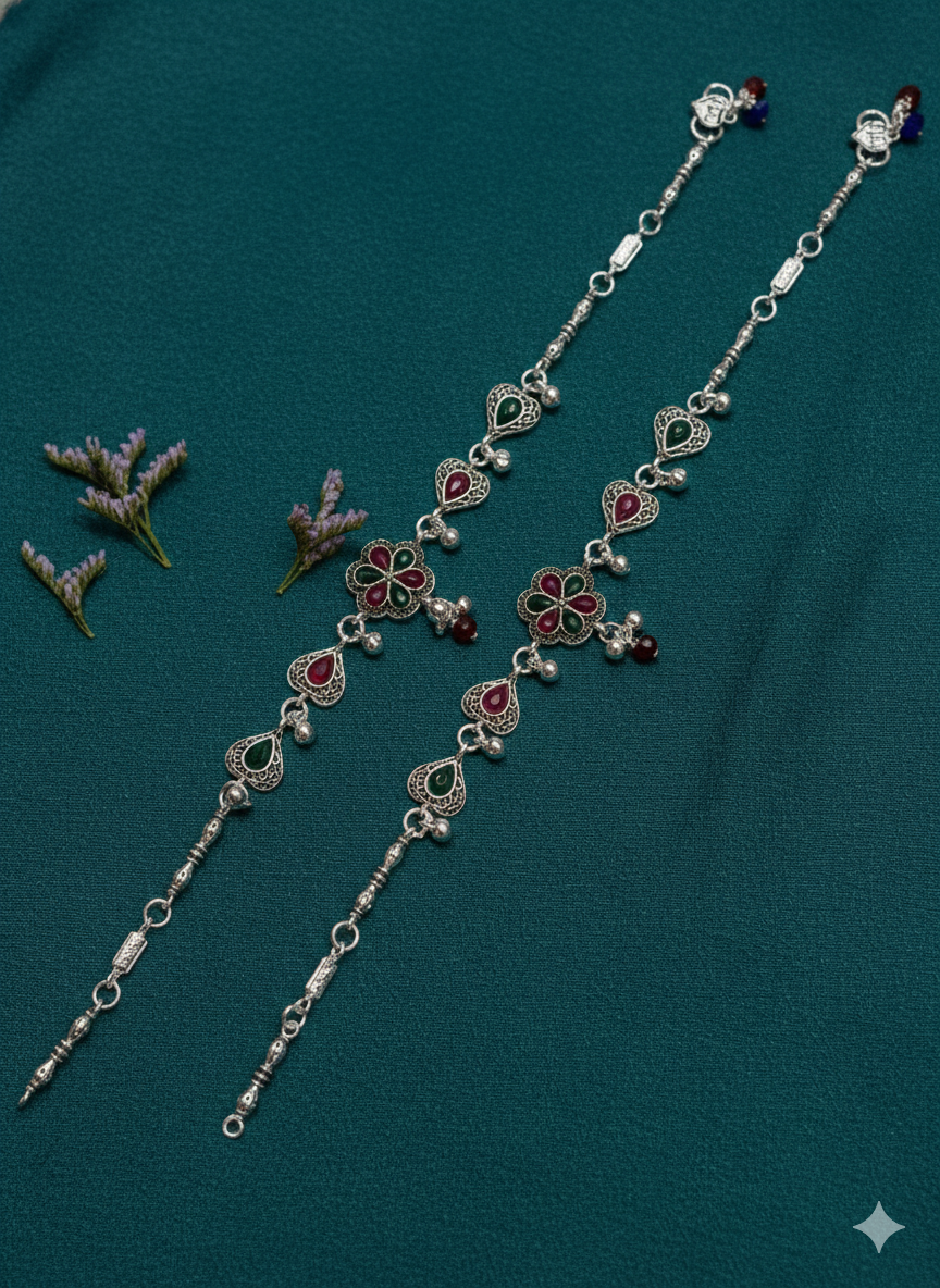 VIBRANT VEILS Filigree Heart Anklet (Pair)