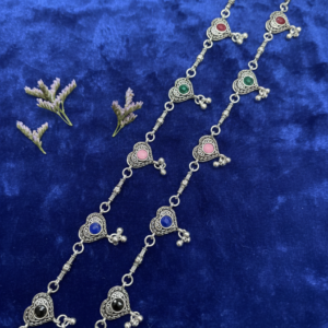 Vibrant Veils Multi-Stone Clover Drop Anklet (Pair)