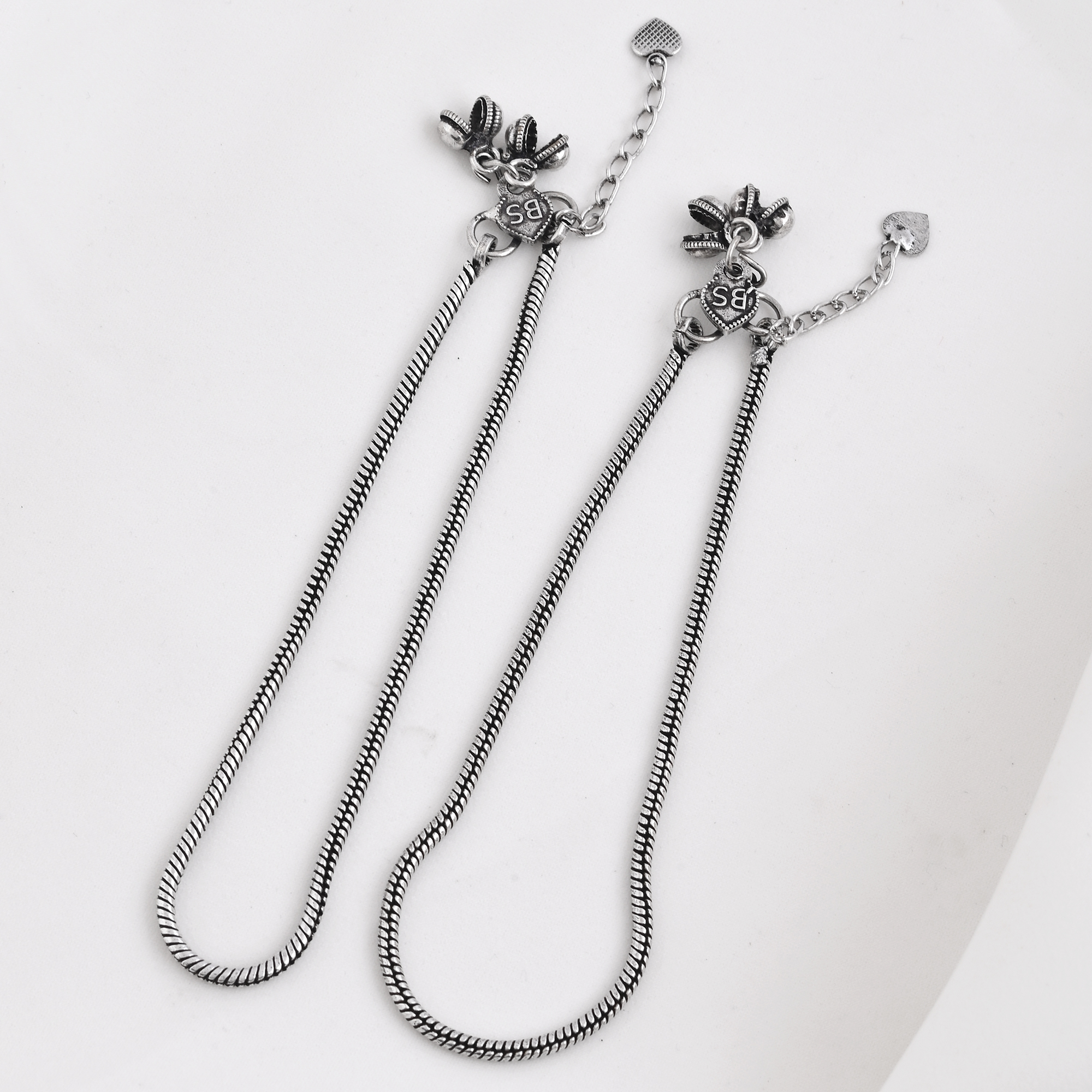 Vibrant Veils Silver Replica Oxidised Old Design Anklets (Pair) - Image 6
