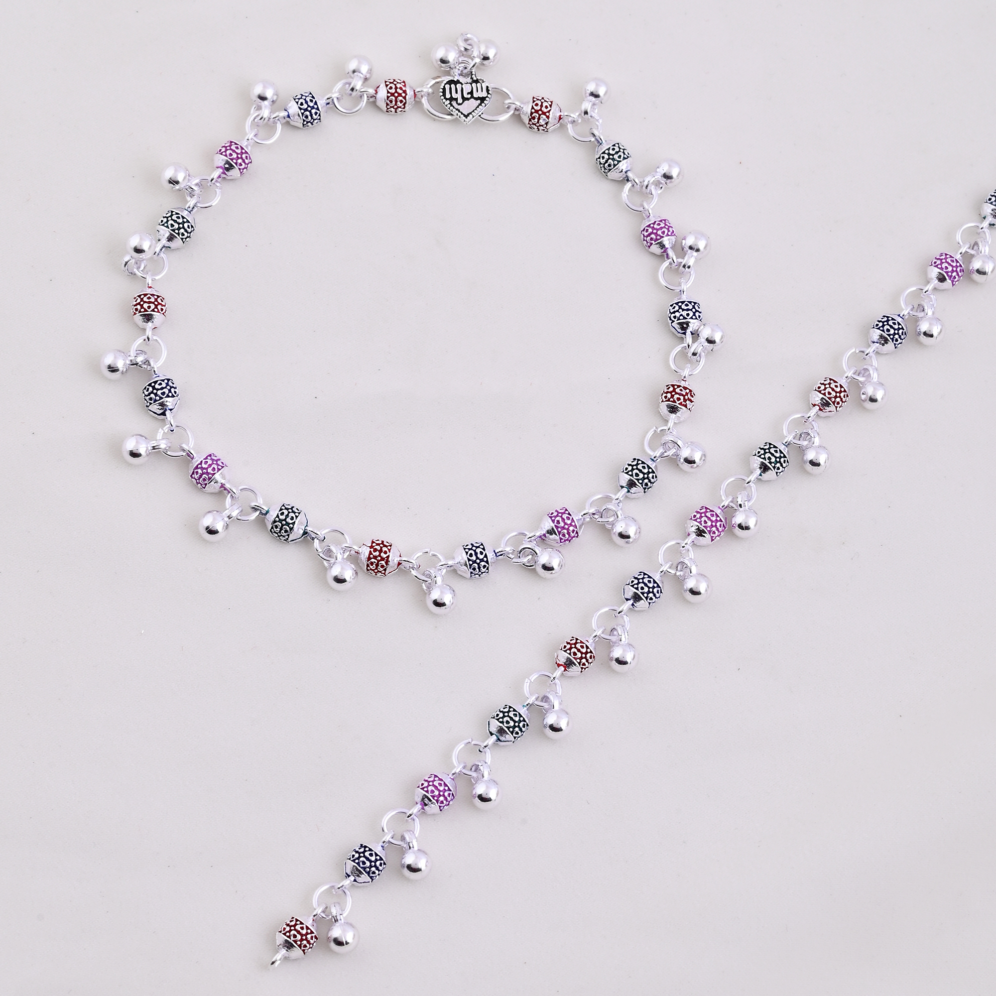 Vibrant Veils Silver Replica Colored Beed Payal/Anklet (Pair) - Image 2