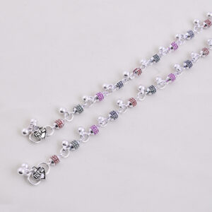 Vibrant Veils Silver Replica Colored Beed Payal/Anklet (Pair)