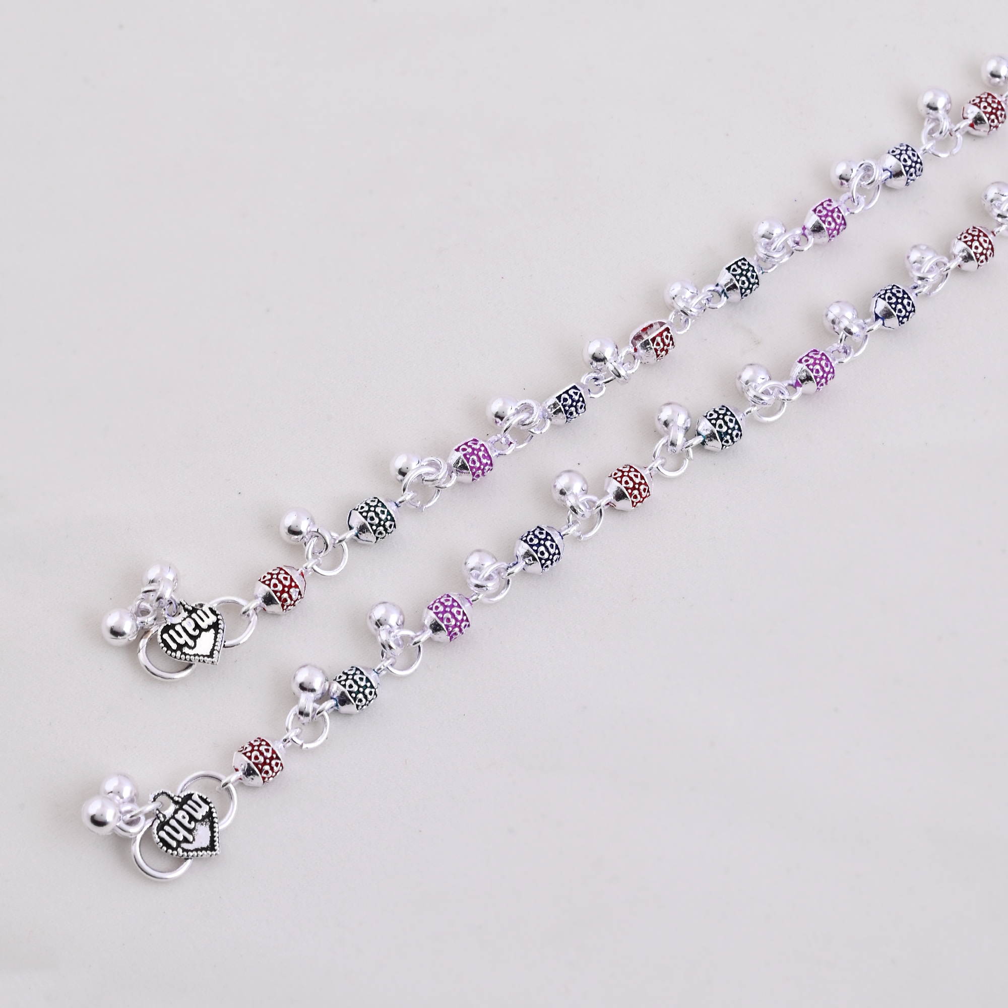 Vibrant Veils Silver Replica Colored Beed Payal/Anklet (Pair)