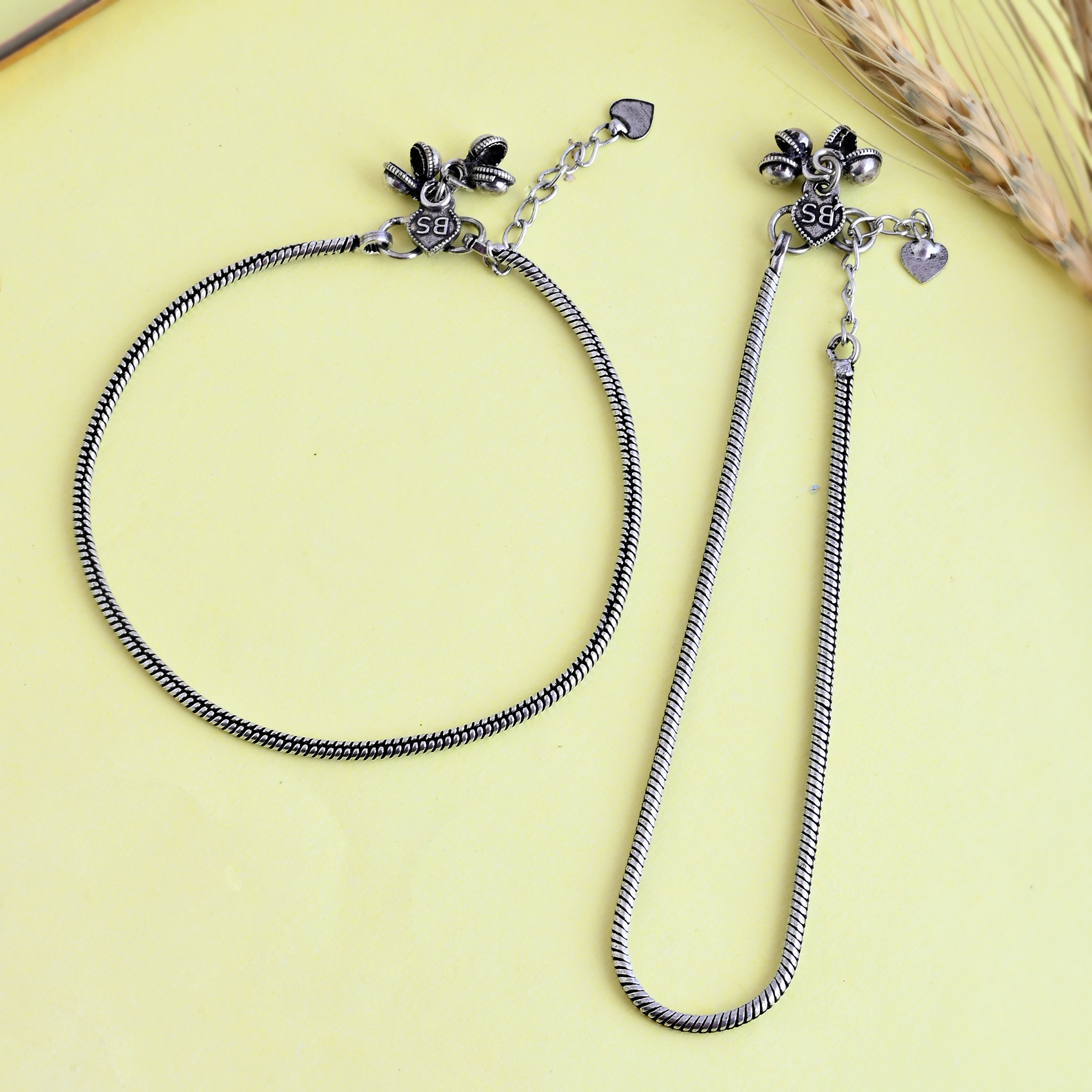 Vibrant Veils Silver Replica Oxidised Old Design Anklets (Pair) - Image 8