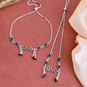Vibrant Veils Silver Replica Love Design Anklet