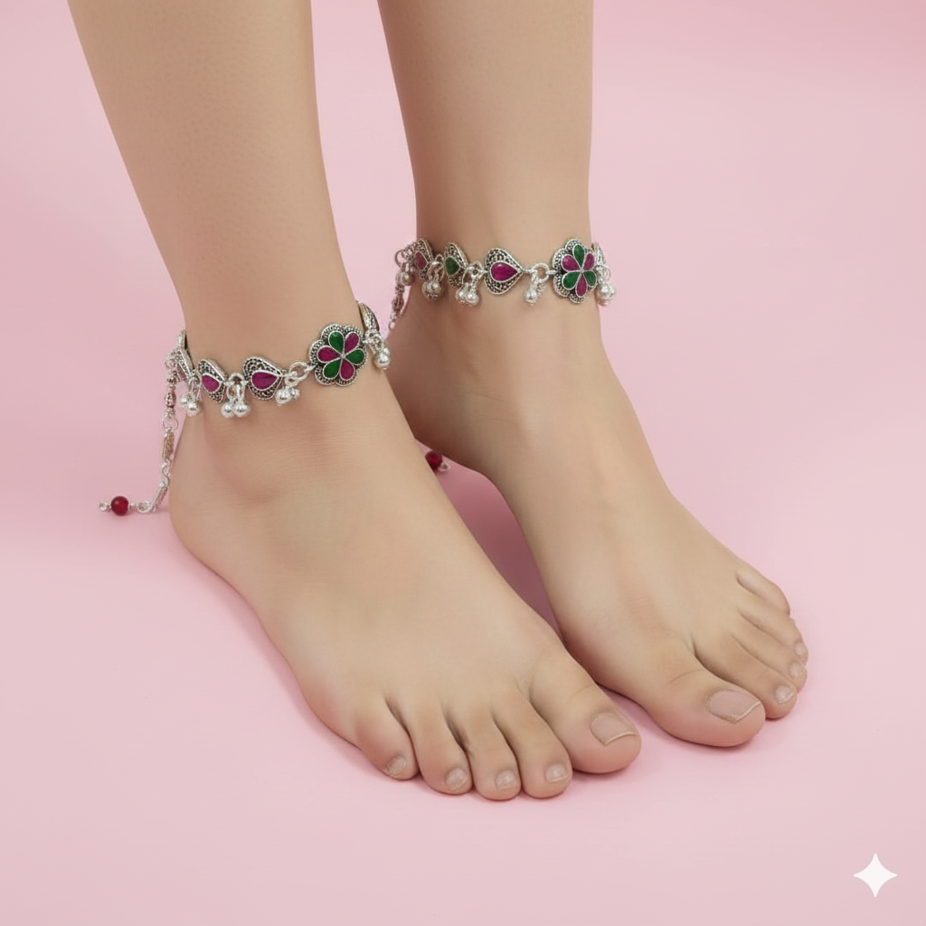 VIBRANT VEILS Filigree Heart Anklet (Pair) - Image 2