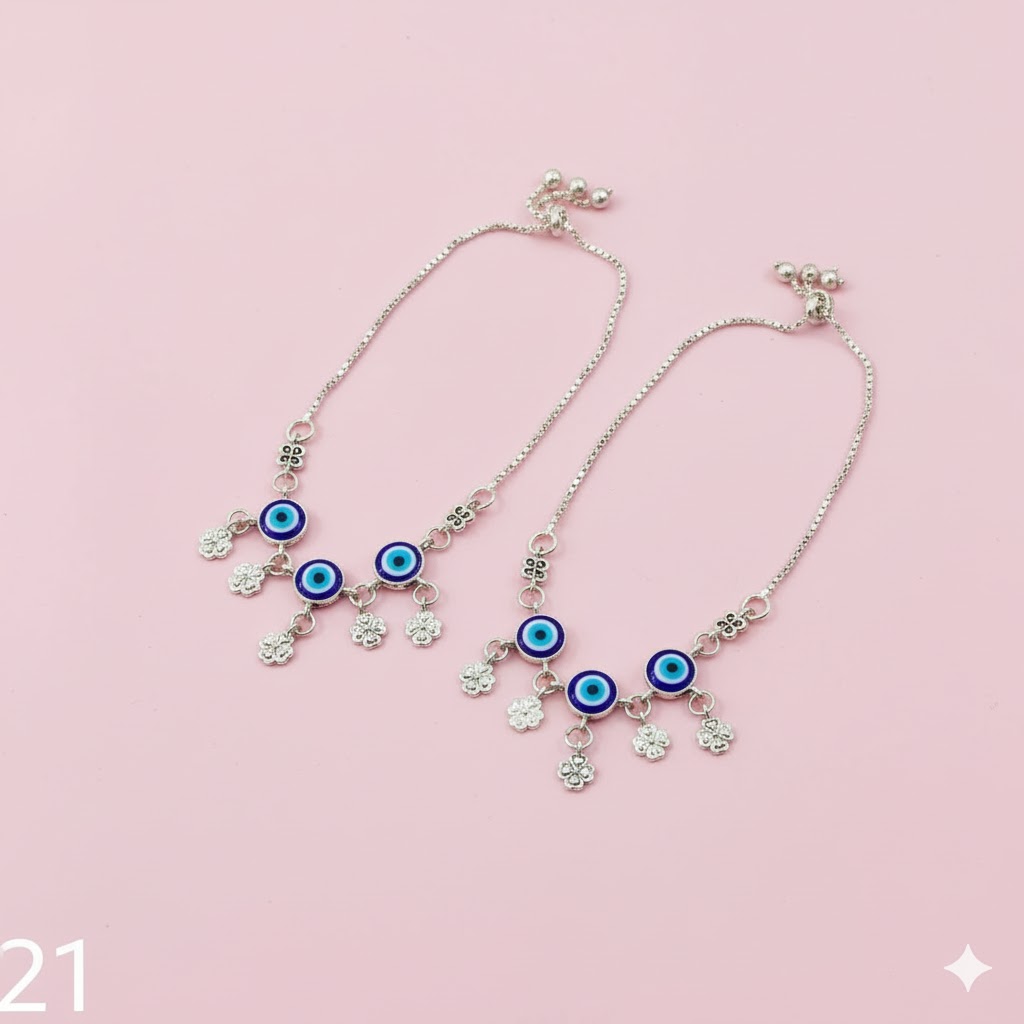 Vibrant Veils Blue Evil Eye Protection Anklet (Pair) - Image 3