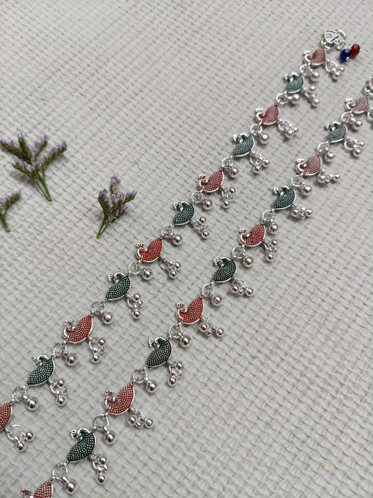 Vibrant Veils Nature's Muse Peacock Charm Anklet (Pair) - Image 9