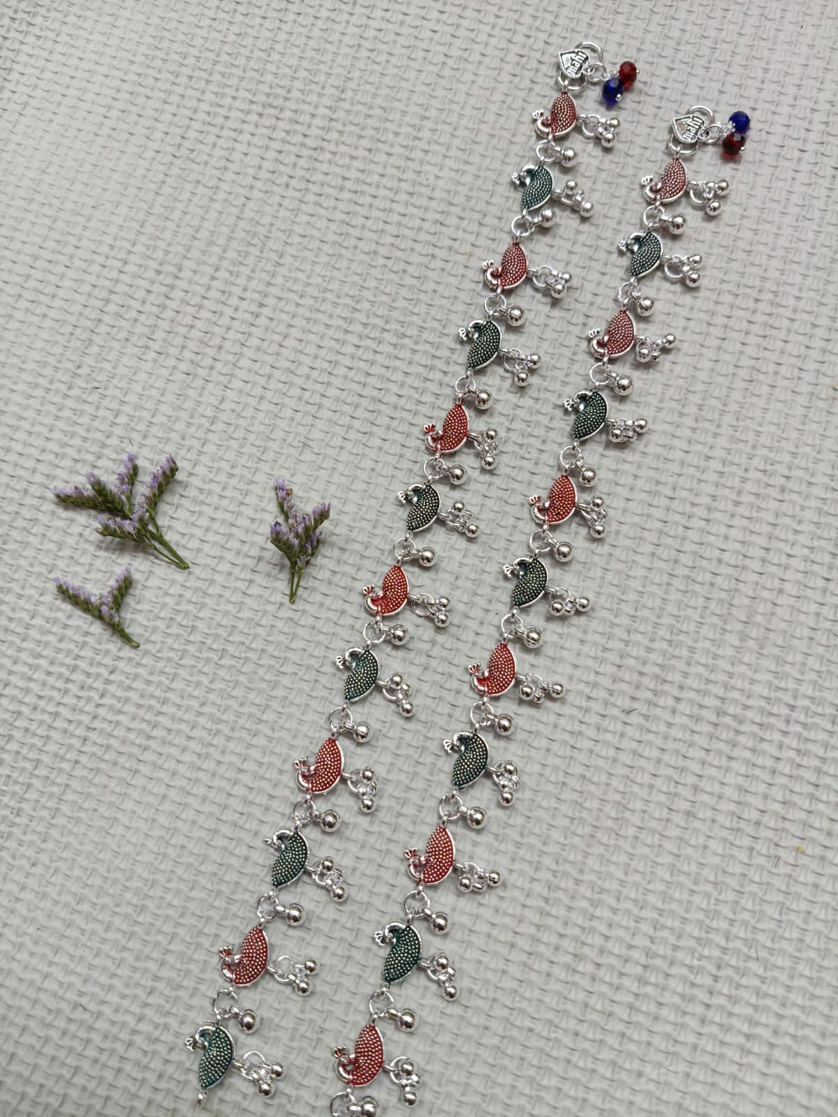 Vibrant Veils Nature's Muse Peacock Charm Anklet (Pair) - Image 6